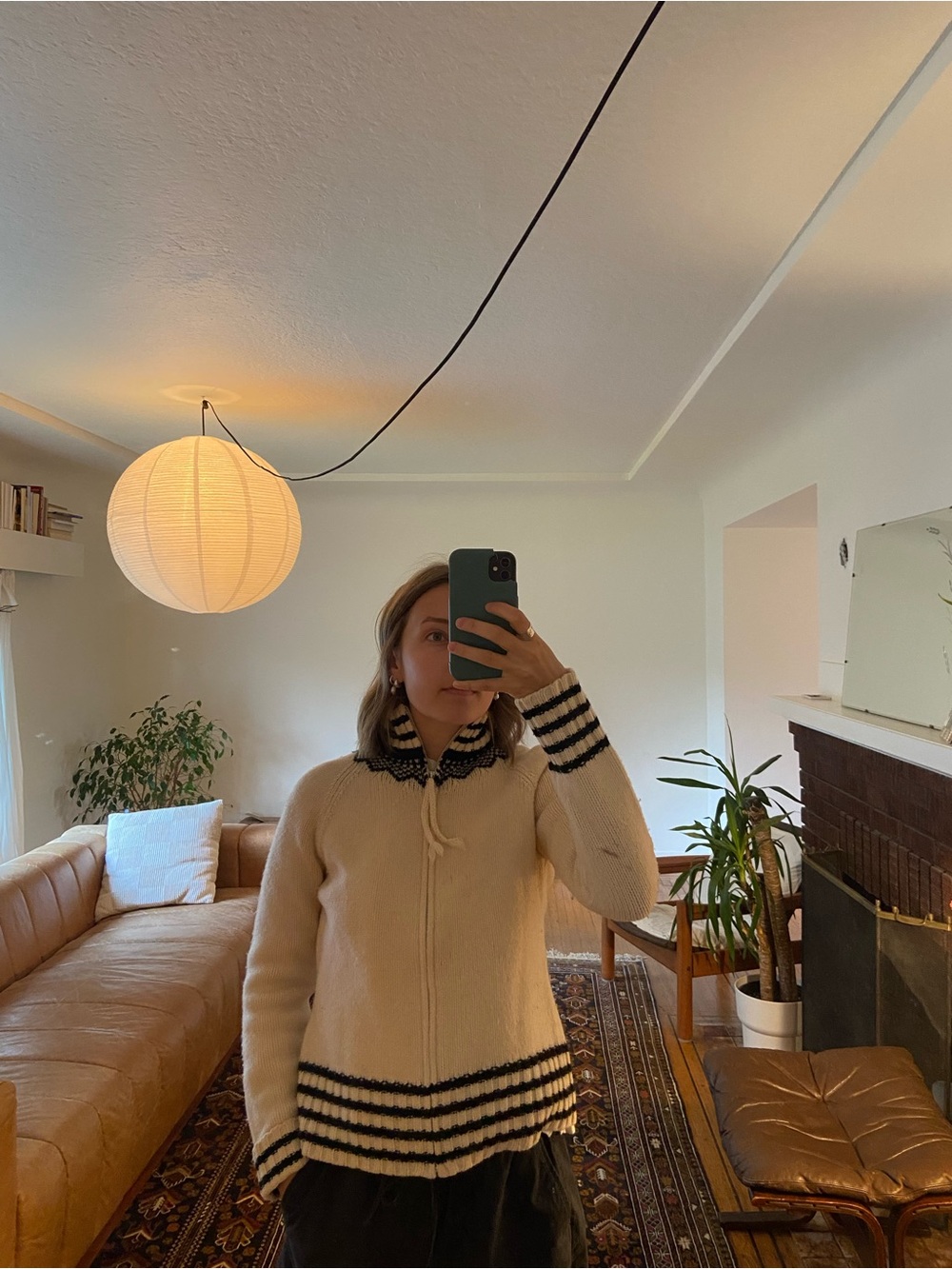 GAP Wool Cream Striped Knit Zip-Front Sweater